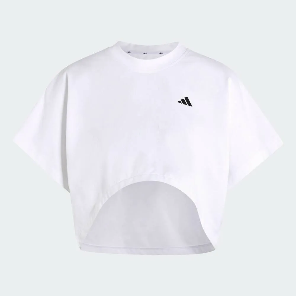 【adidas 愛迪達】Pl Gfx Tee 女 T恤 運動上衣 休閒短袖 白 亞版 短版(KV1570)