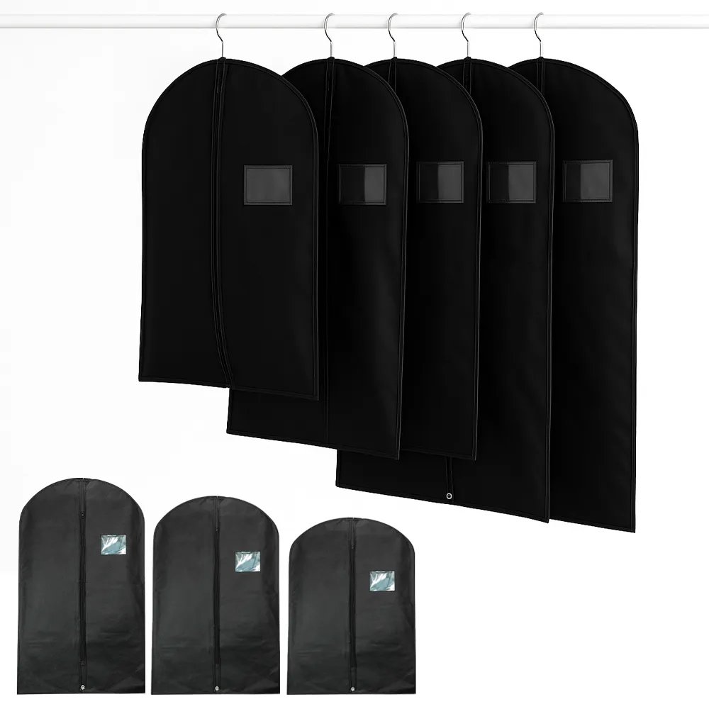 【JHS】衣物防塵套 黑色加厚款 5入組(大衣/洋裝/西裝適用 衣服防塵袋 收納袋 防塵防潮)