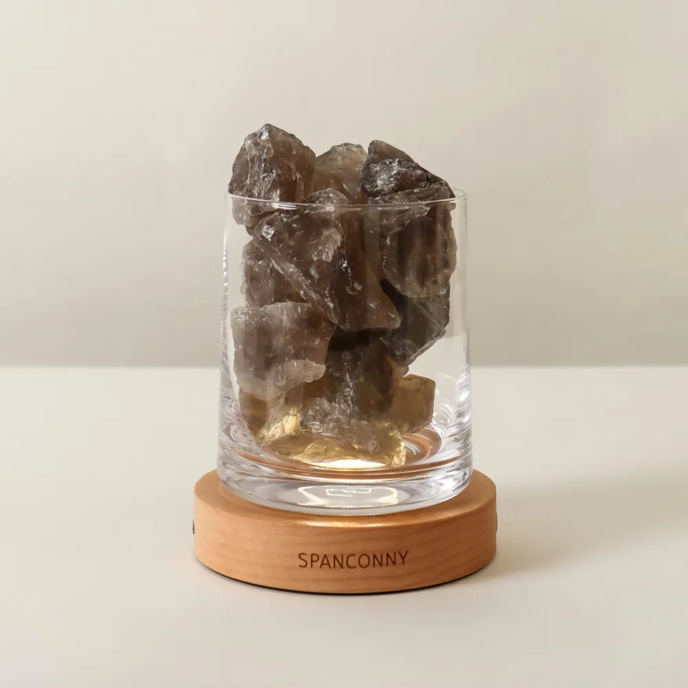 【SPANCONNY 飾品控】健康舒緩 l 茶水晶 / 櫸木燈座 l 水晶氣氛燈(桌燈/小夜燈/水晶燈)