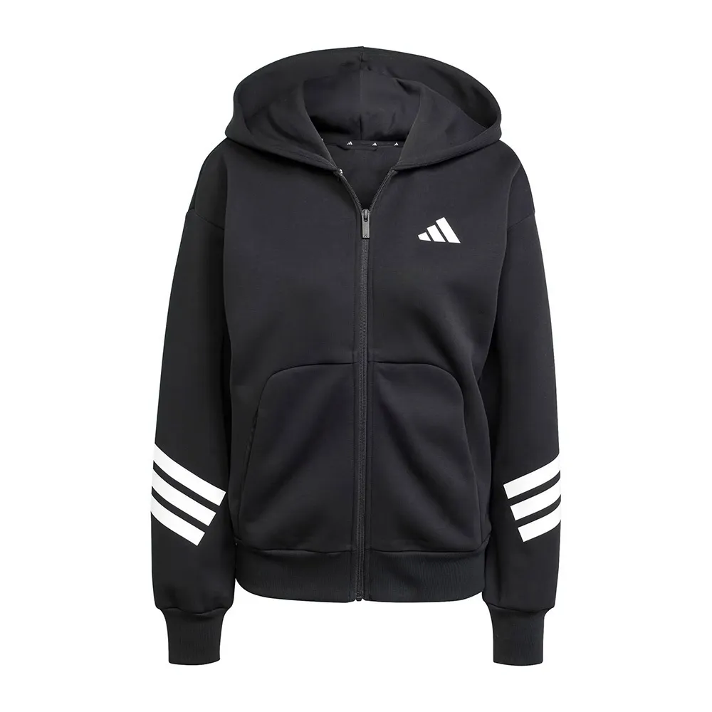 【adidas 愛迪達】W FI 3S FZ HD 女 連帽外套 運動外套 休閒穿搭 黑 白(JE0171)