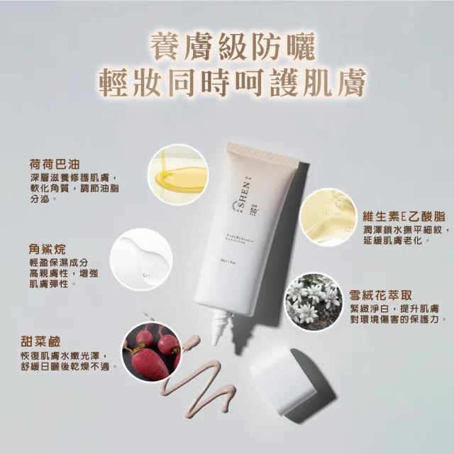 【森SHEN】裸光潤色防曬乳30g SPF50+ ★★★(潤色 防曬隔離 妝前乳 素顏霜 快速完妝)