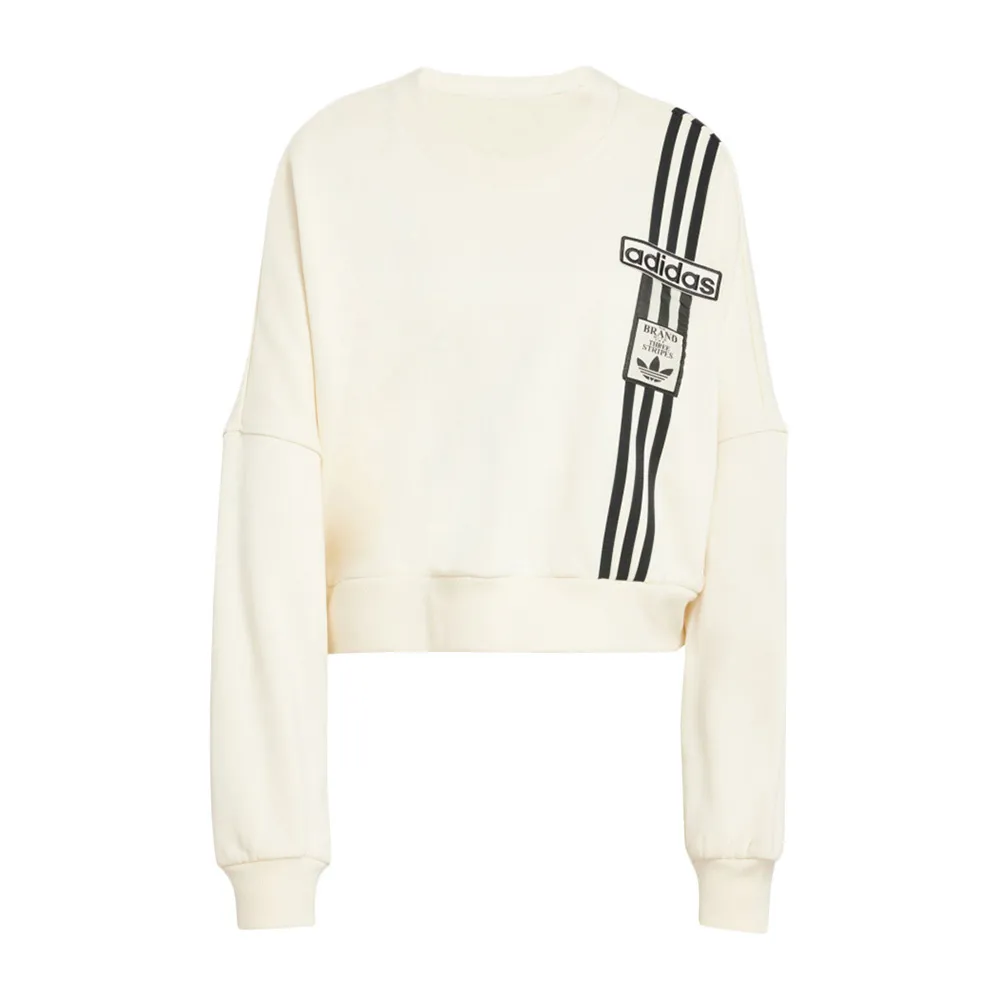 【adidas 愛迪達】Crop Sweatshirt 女 長袖上衣 休閒長袖 寬鬆 舒適 米(JD0084)