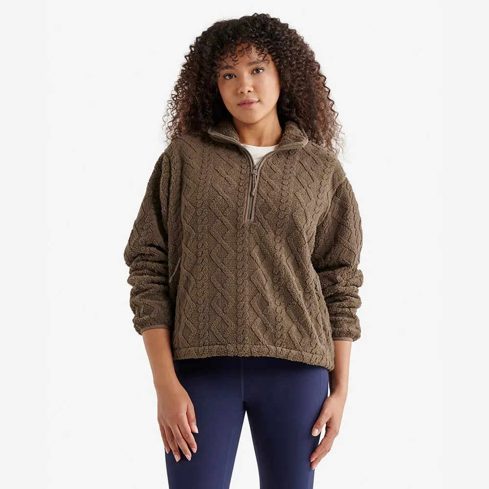 【Roots】Roots女裝- CABLE SHEARLING HALF ZIP 上衣(咖啡色)