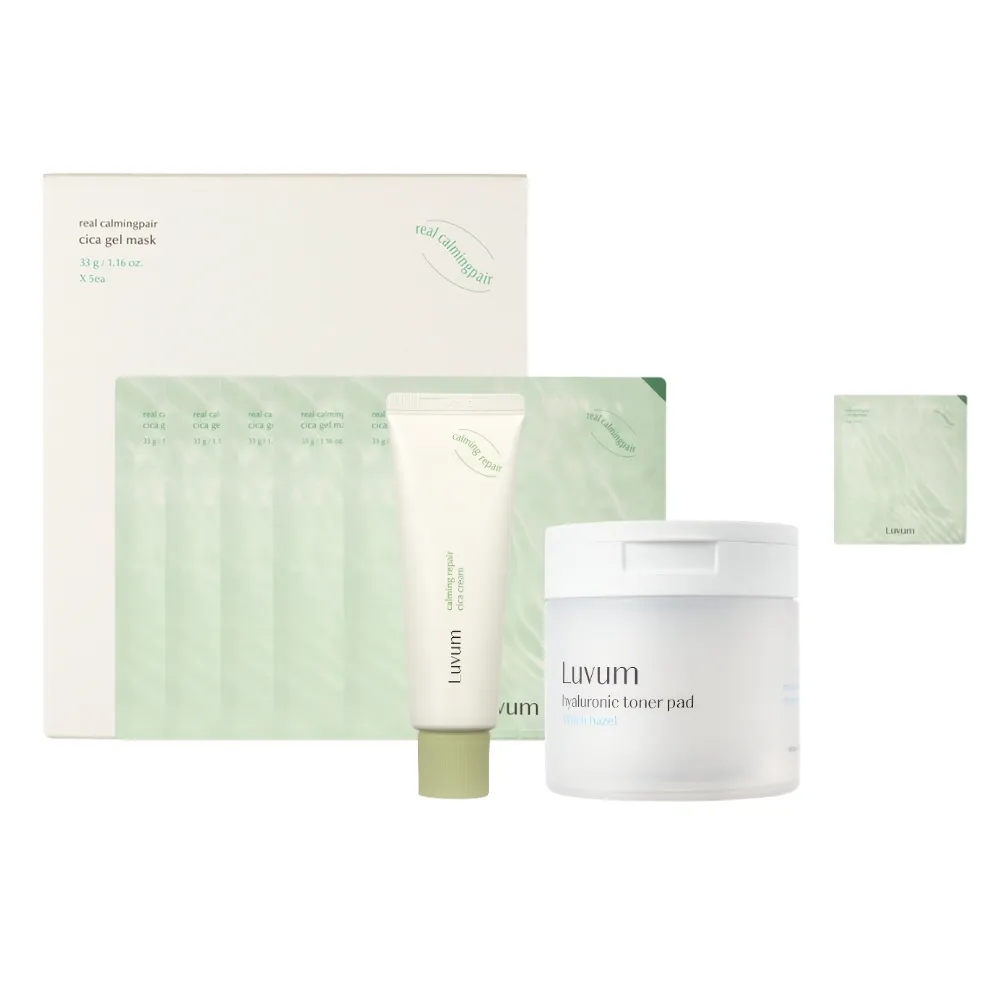 【Luvum】活力亮敷組 積雪草面膜5片+修復乳霜50ml+金縷梅爽膚棉片60片 補水 緊緻 保濕 官方直營(官方直營)