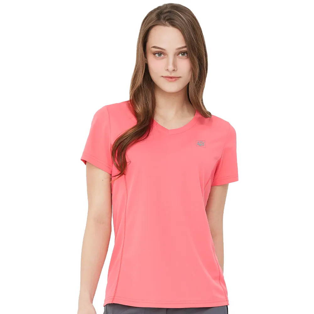 【Jack wolfskin 飛狼】女 網布拼接V領短袖排汗衣 T恤(玫粉)