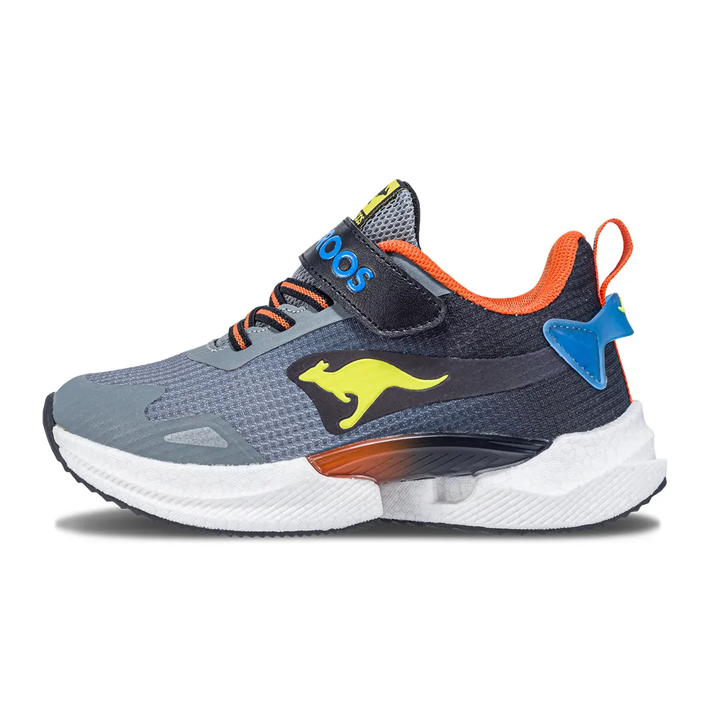 【KangaROOS】超輕量慢跑鞋 童鞋 中大童 運動鞋 防潑水 魔鬼氈 TRITIUM 灰/黑 KK41508