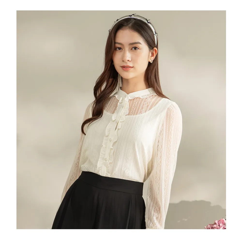 【Iris Girls 艾莉詩】骨董蕾絲花邊上衣-米黃色(55124)