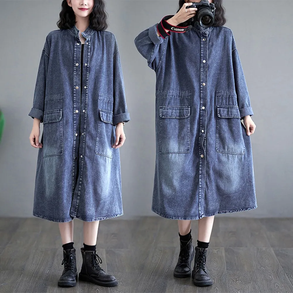 【巴黎精品】現貨+預購 美式牛仔外套丹寧夾克經典牛仔襯衫休閒上衣(寬鬆襯衫大口袋長版女外套a1jc76)