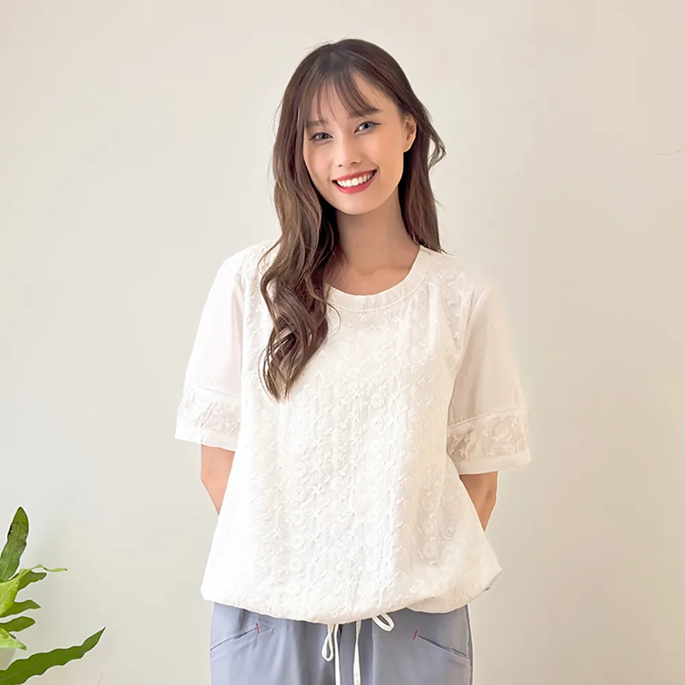 【Hana Mokuba】花木馬日系女裝刺繡花布綁帶收口上衣(造型上衣)