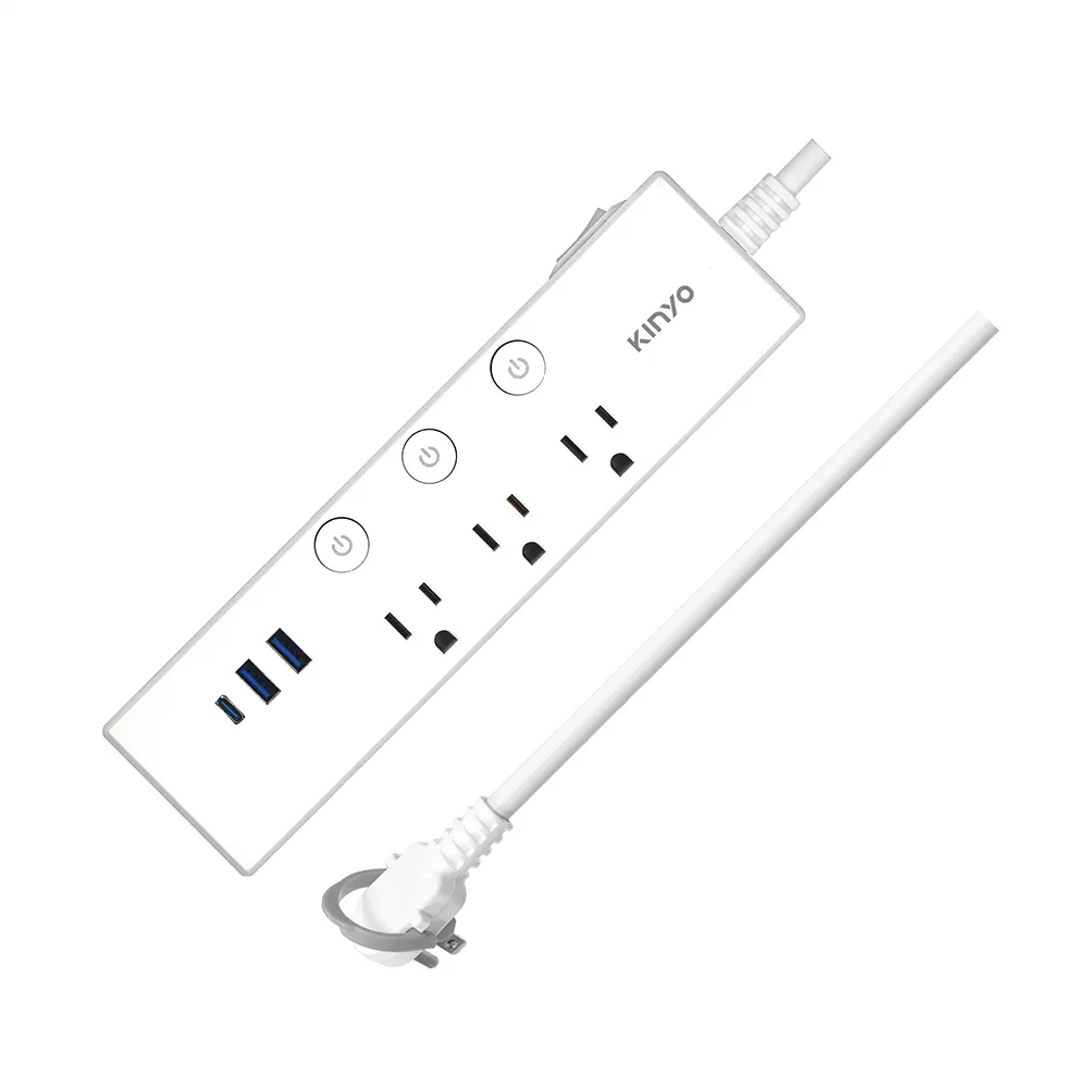 【KINYO】四開三插PD37W快充延長線 1.8M 快速充電(CGUPD343-6)