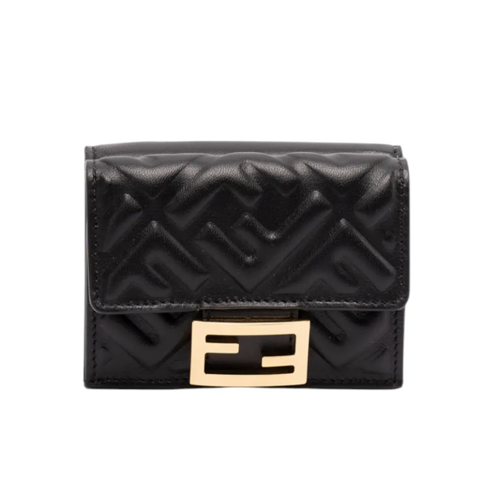 【FENDI 芬迪】Micro Trifold Baguette 微型 三摺疊 納帕皮革 卡夾 短夾 皮夾 黑色 8M0395