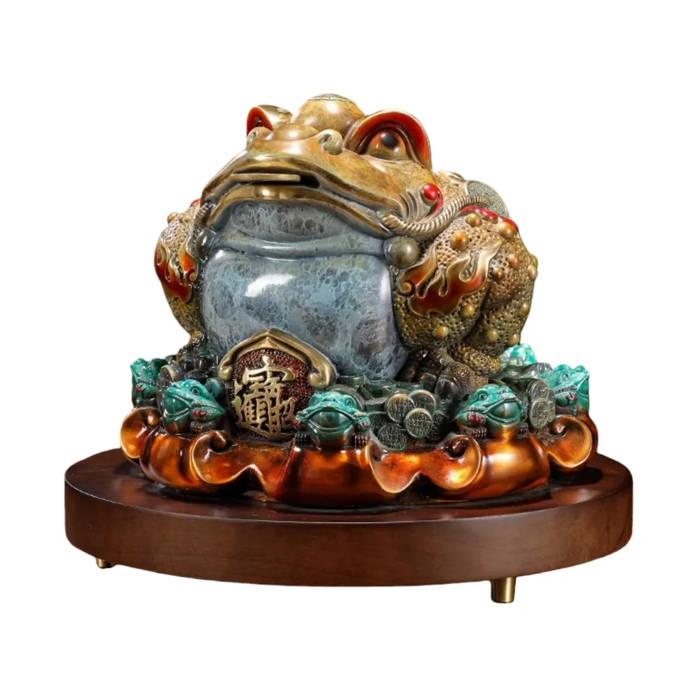【諾必行】大銅世家八方來財 金蟾黃銅擺件15*15CM(擺飾 桌面擺飾 開運擺件 喬遷開業禮品)