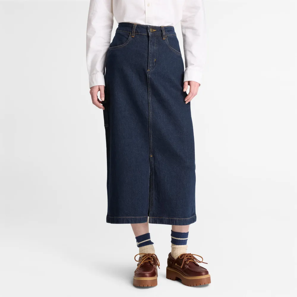 【Timberland】女款藍色天絲™牛仔長裙(0YH5AH87)