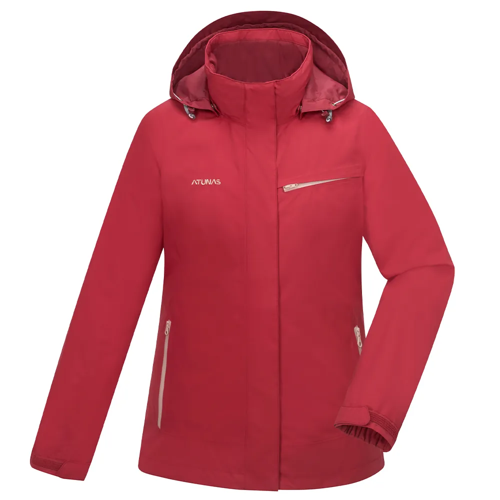 【ATUNAS 歐都納】女款樂遊戶外2L GORE-TEX+羽絨兩件式外套(A1GT2504W緋紅/防風/防水/透氣/保暖/風衣)