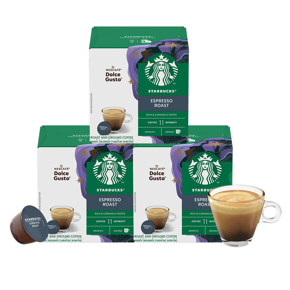 【NESCAFE Dolce Gusto】STARBUCKS 星巴克濃縮烘焙咖啡膠囊12顆x3盒(適用雀巢多趣酷思膠囊咖啡機)