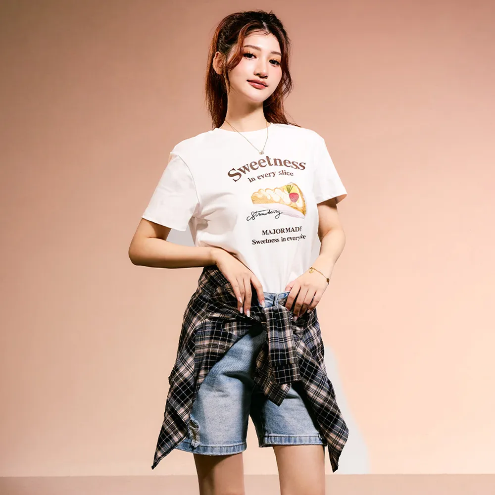 【MAJOR MADE】手繪風法式蛋糕彈力短T(女裝短袖/圖案短T/休閒上衣)