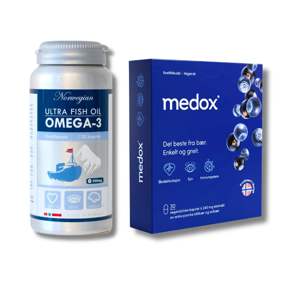 【Isbjorn 北極熊保健專家】頂級深海魚油膠囊一瓶+Medox藍莓花青素膠囊一盒(保健禮盒120顆/瓶+30顆/盒)
