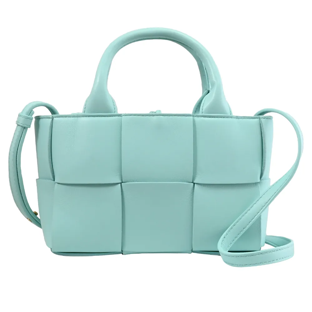 【BOTTEGA VENETA 寶緹嘉】簡約經典手工大格編織小手提包托特包兩用包(淺藍)