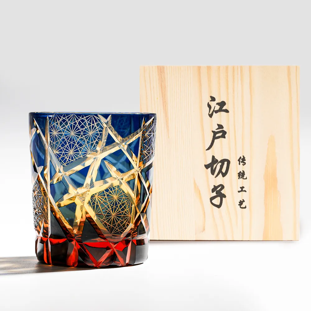 【Bravomart】日式江戶切子 星芒網紋手工切割威士忌杯