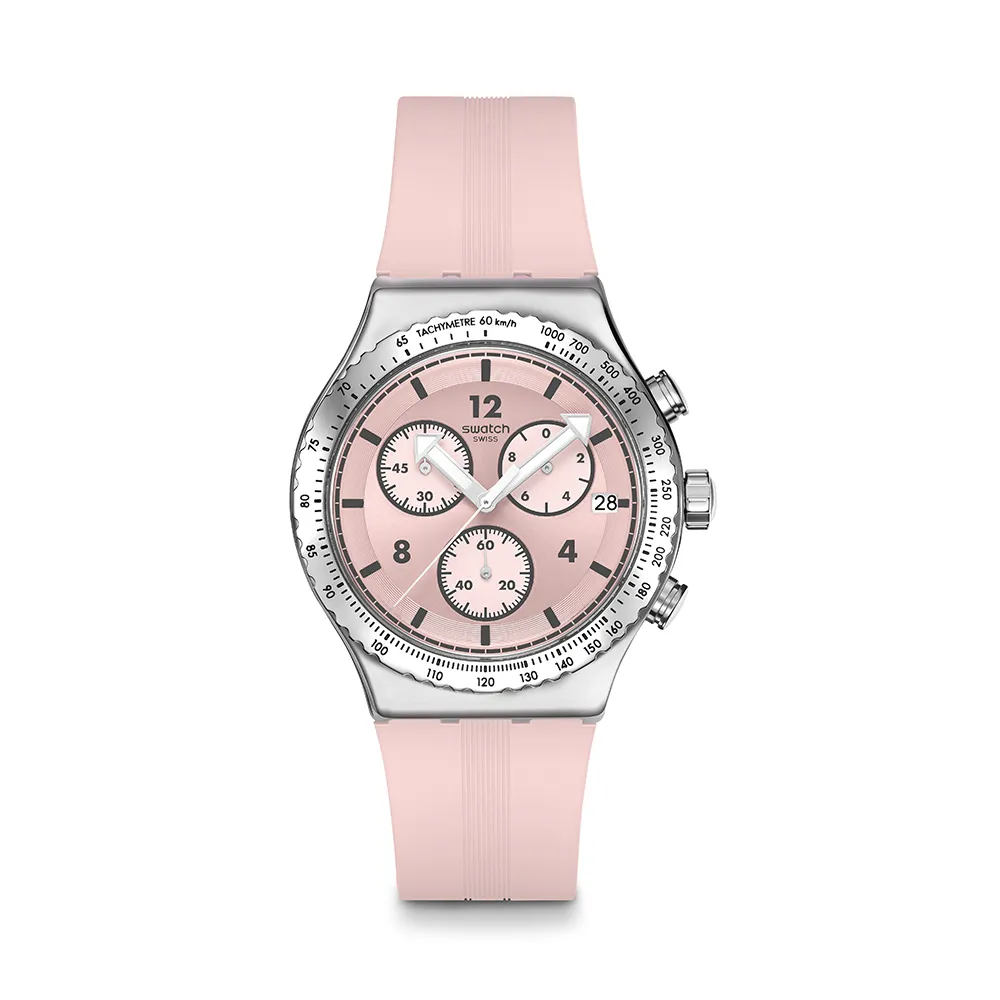 【SWATCH】POPPINGLY PINK 金屬運動手錶/男錶/女錶/瑞士製造 YVS532(43mm)