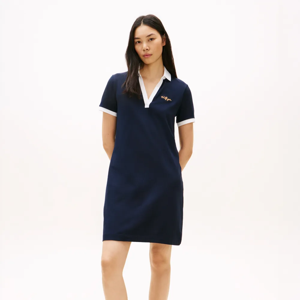 【TOMMY HILFIGER】官方旗艦館標誌刺繡開領 Polo 連身裙_藍色