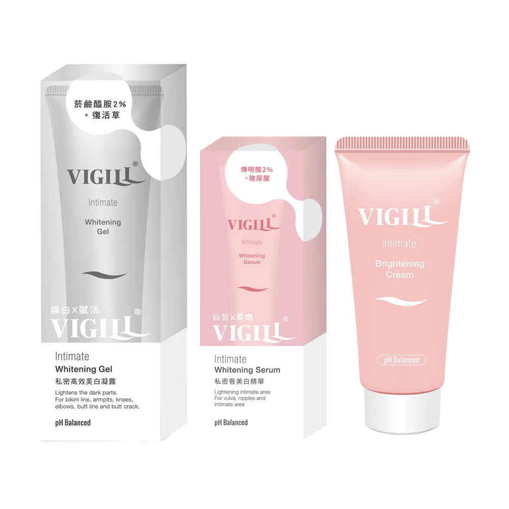 【VIGILL 婦潔】私密肌膚亮白加乘組(高效美白x1+蜜桃霜x1+私密唇x1+加強45x2)