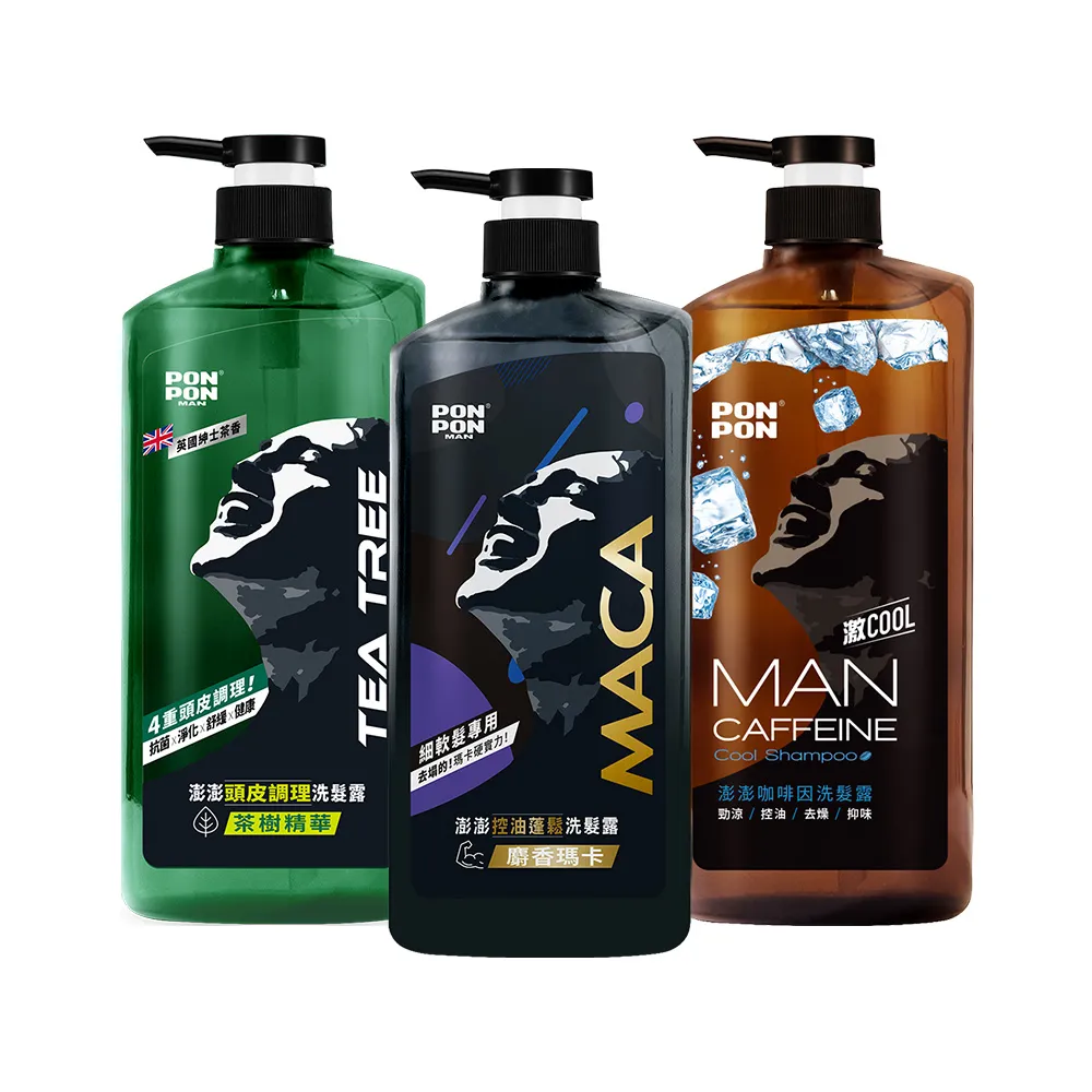 【PON PON MAN】洗髮露-680gx12入(麝香瑪卡控油蓬鬆/茶樹精華頭皮調理/咖啡因勁涼/抗都會污染 箱購特惠)