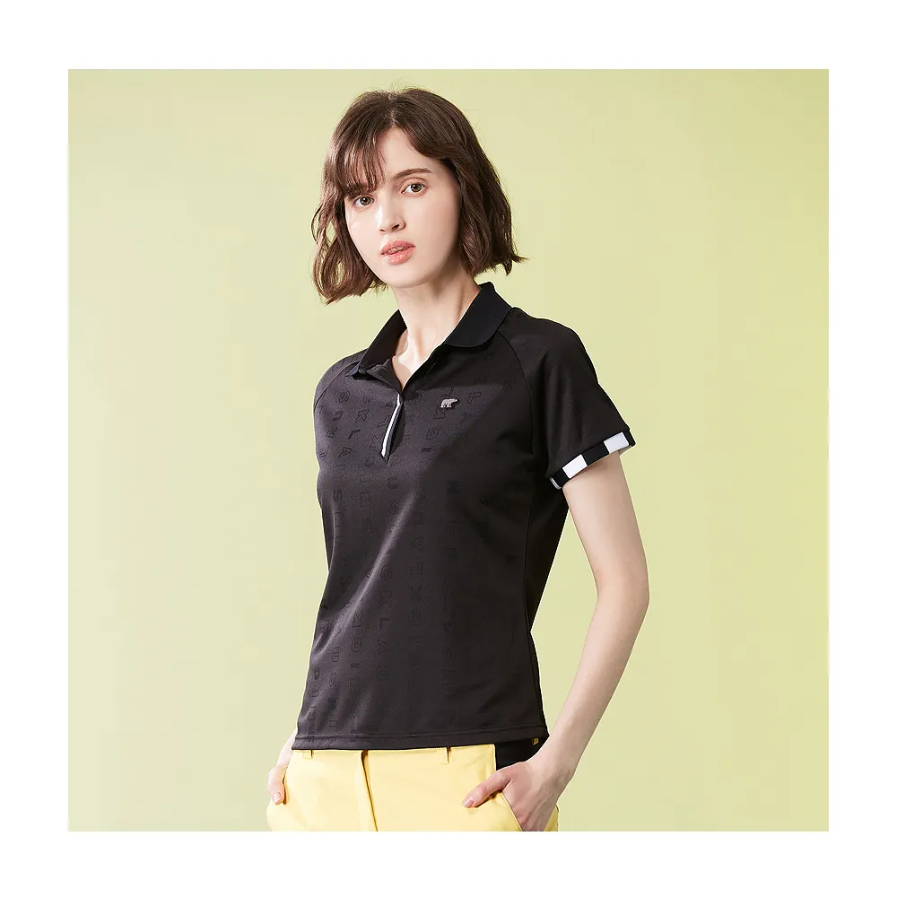 【Jack Nicklaus 金熊】GOLF女款抗UV吸濕排汗緹花POLO衫/高爾夫球衫(黑色)