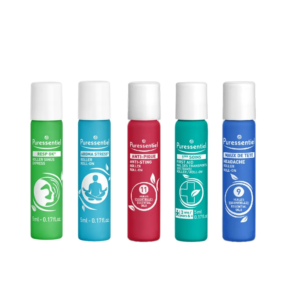 【Puressentiel 璞萃】複方精油滾珠瓶 5ml 2入組(多款任選 複方精油 防蚊/呼吸/頭等暢/安心旅行)