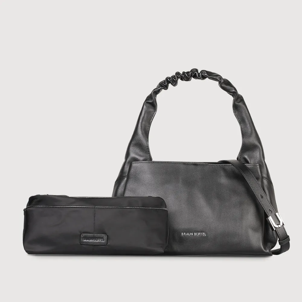 【BRAUN BUFFEL 德國小金牛】薇拉-A 附背帶大肩包-黑色(BF850-52-BK) 女包送禮推薦