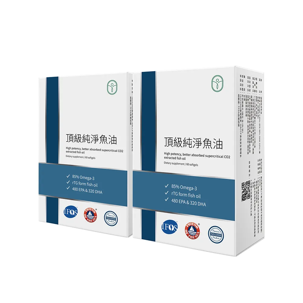 【De Chuang 德創生技】晶亮EPA DHA魚油 頂級純淨魚油 85%Omega-3(60粒/盒 共2盒)