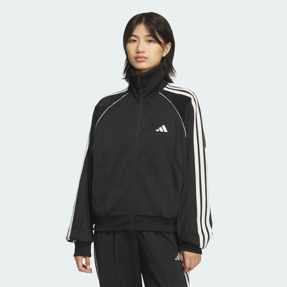 【adidas 愛迪達】Stsv Track Top 女 立領外套 休閒穿搭 運動外套 黑 白(KF8280)