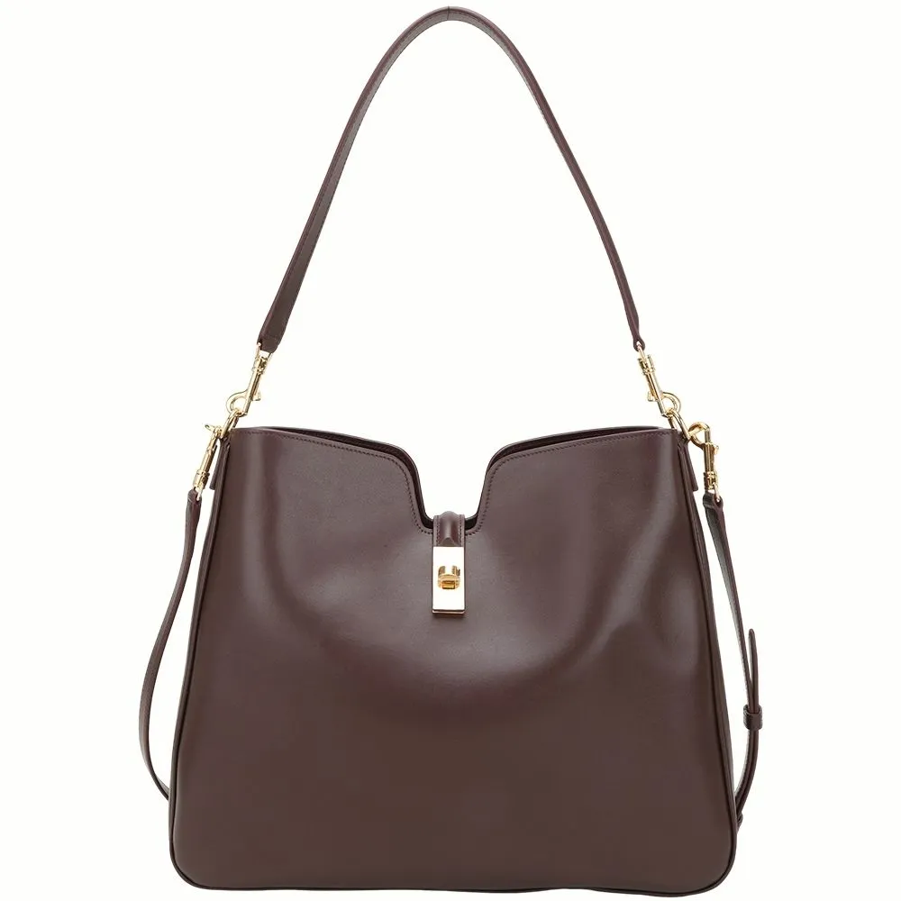 【CELINE】賽琳 Camille 16 Soft 中型 旋扣柔軟小牛皮肩背流浪包(酒紅 hobo 手提 大容量包)