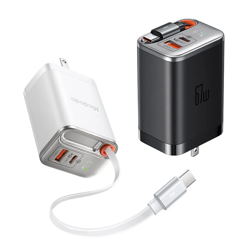 【Mcdodo】67W GaN氮化鎵 兩孔1C1A 伸縮線快充充電器/旅充(CH-411/麥多多)