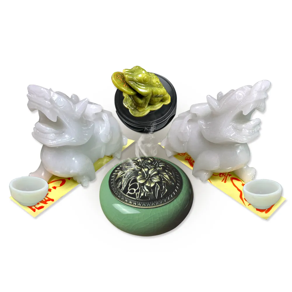【菩提居】黃大仙白玉霸王貔貅組-鬼月必備-保平安-避邪