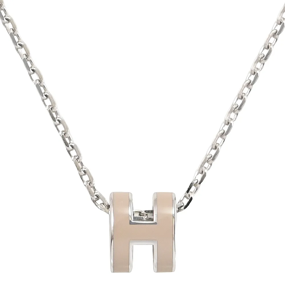 【Hermes 愛馬仕】MINI POPH 經典立體橢圓H LOGO造型項鍊(銀/冰棕)