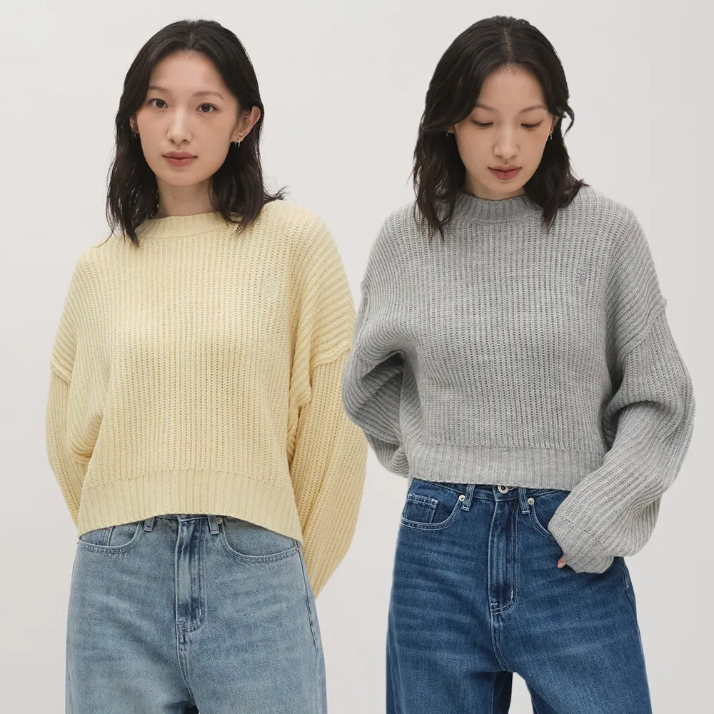 【plain-me】SAAKO 女生上衣 針織毛衣 短版上衣 女裝 長袖毛衣 圓領粗_SAA0308-251