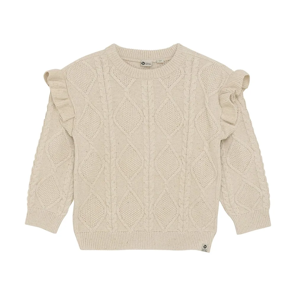【Brands4Kids】菱格麻花米色荷葉長袖針織上衣_DAILYSEVEN系列(4種尺寸可選)