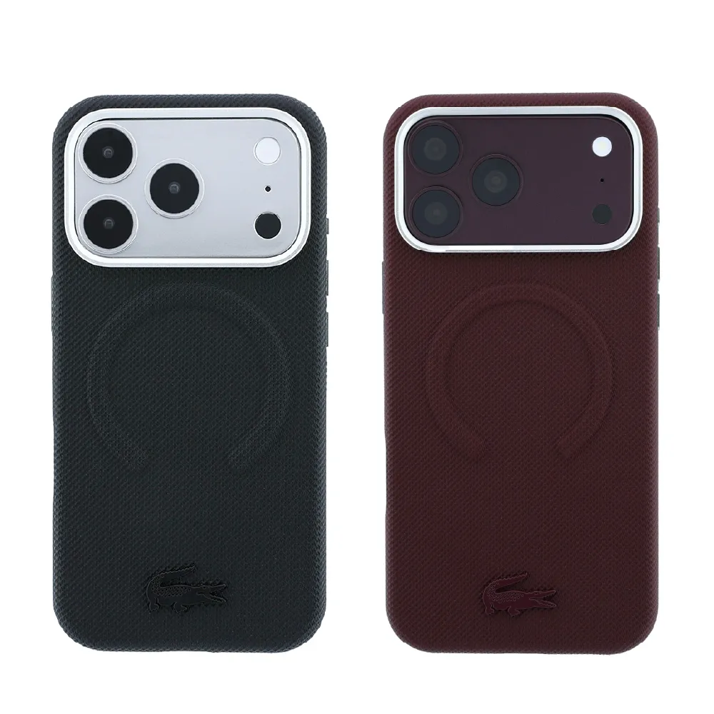 【LACOSTE】經典凸紋Logo MAGSAFE 手機殼 iPhone 18 Pro/Pro Max 黑/酒紅