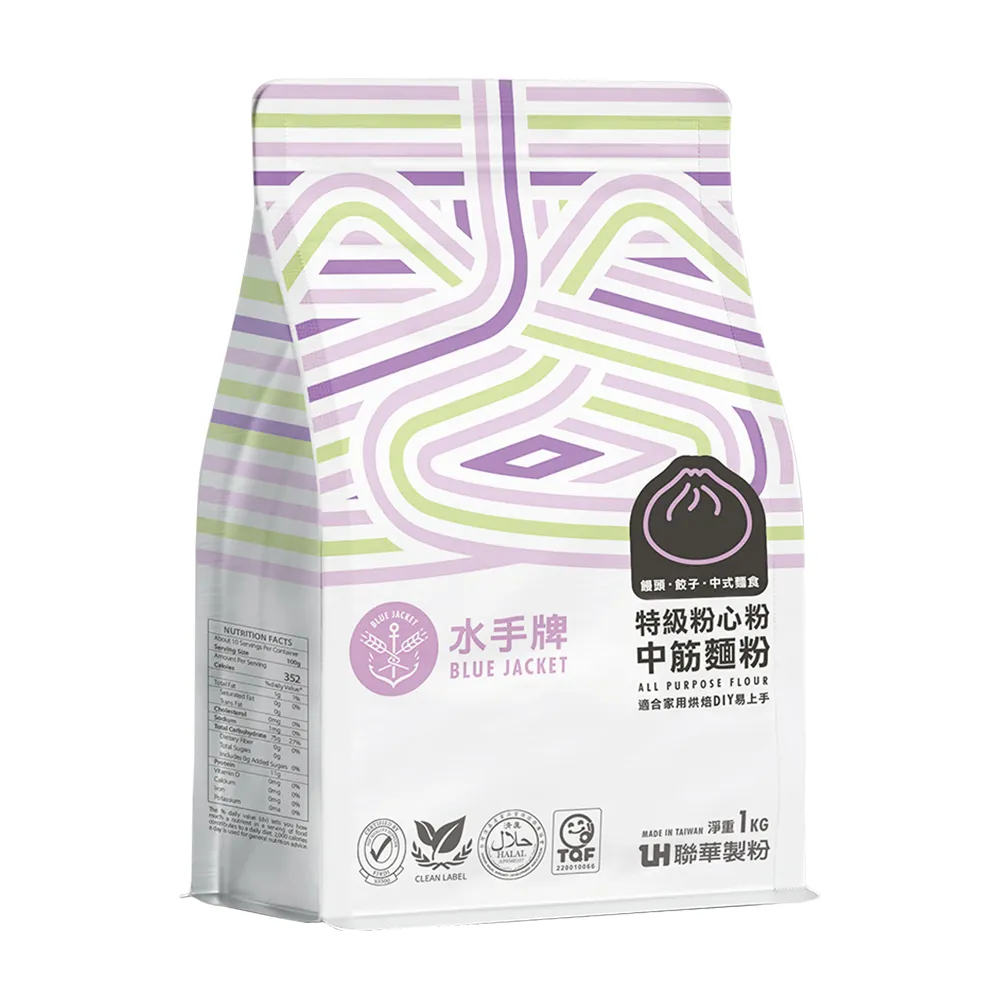 【聯華麵粉】水手牌特級粉心粉1kgx12入/箱(中筋、麵食點心適用)  (TQF微笑標章)