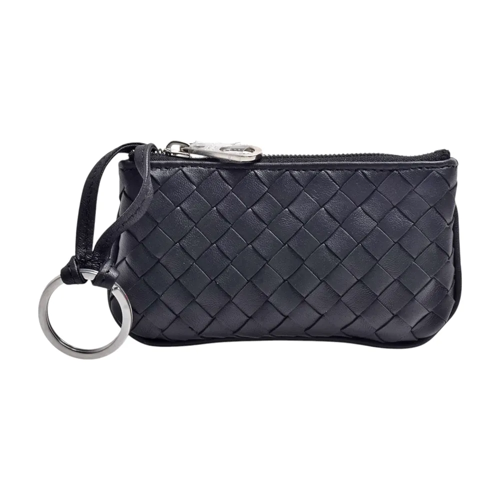 【BOTTEGA VENETA 寶緹嘉】經典編織皮革拉鍊零錢/鑰匙包(黑色131232-V3UN1-8803)