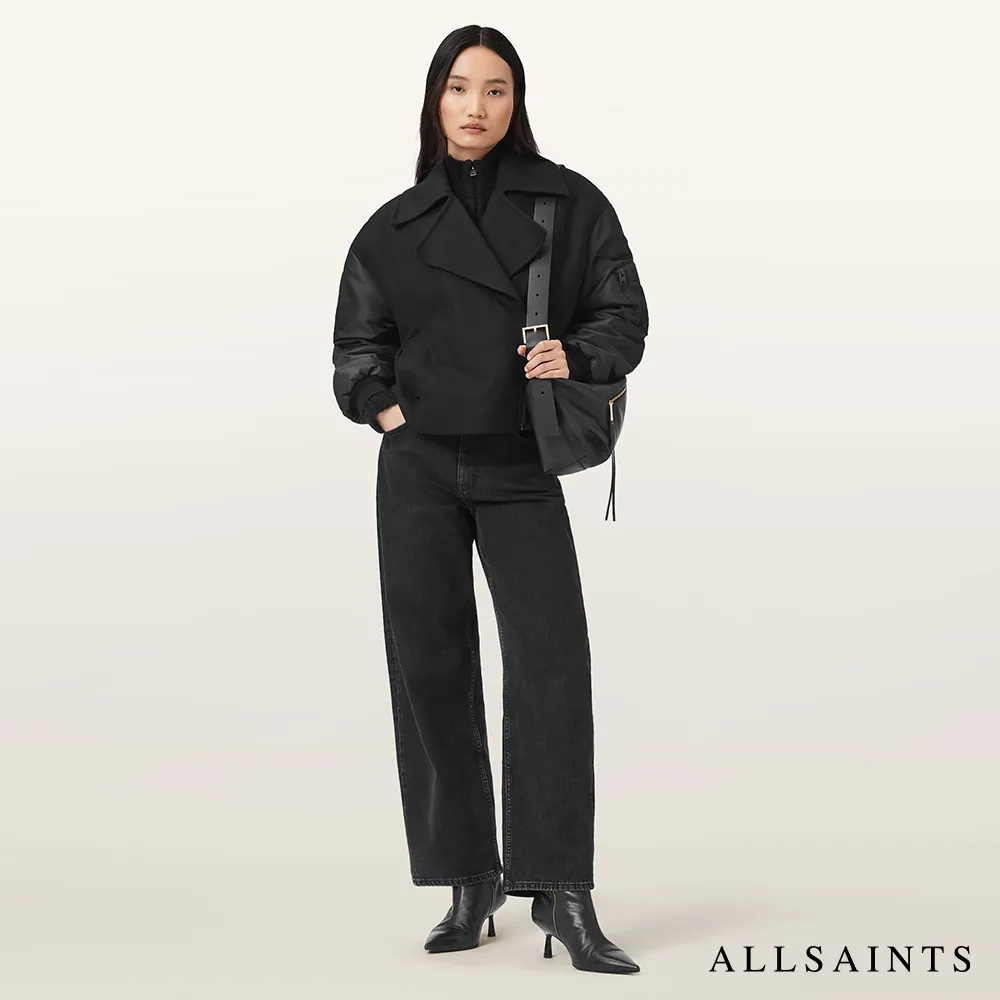 【ALLSAINTS】ORLA 喀什米爾羊毛拼接外套短版大衣 W058OB (寬鬆版型)