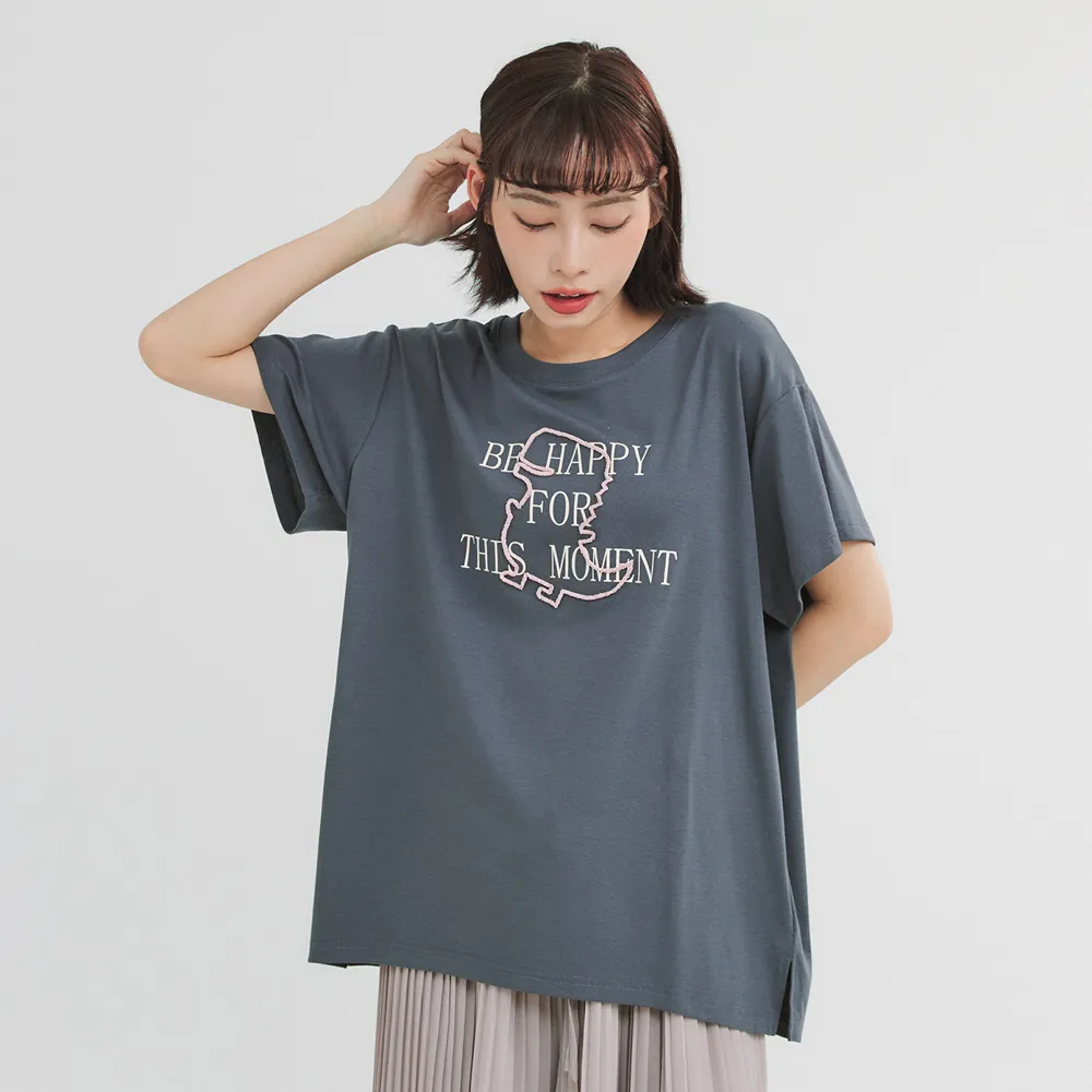 【non-stop】文青恐龍刺繡寬版T恤-2色