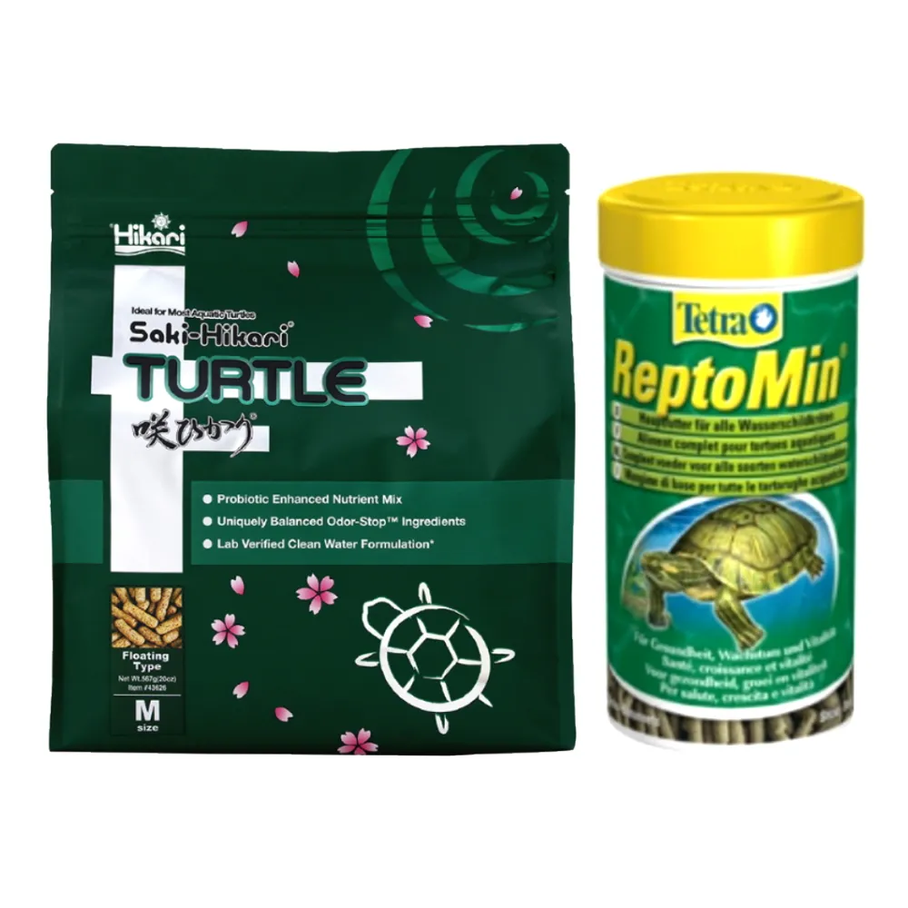 【HIKARI 高夠力】善玉菌烏龜飼料567g+Tetra德彩烏龜飼料1L 守護腸胃(適用於各種澤龜水龜烏龜)