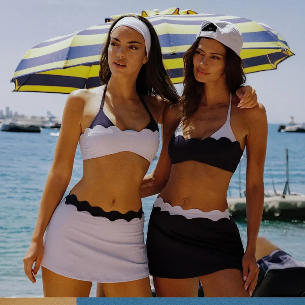 【WISKII】撞色波浪花邊削肩運動內衣 SCALLOP CONTOUR HALTER BRA