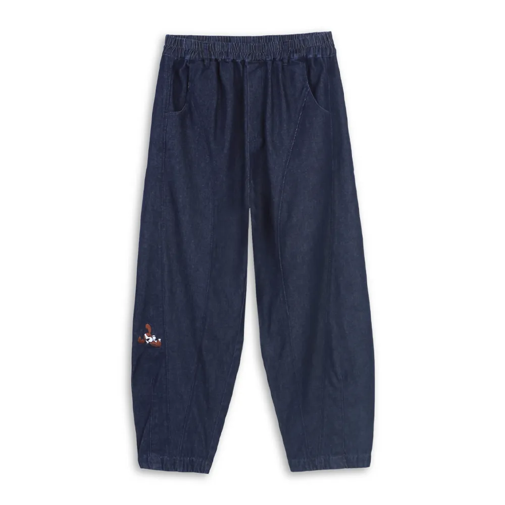 【Hush Puppies】女裝 長褲 立體剪裁Q版狗寬鬆牛仔長褲 (丈青 / 64221101)