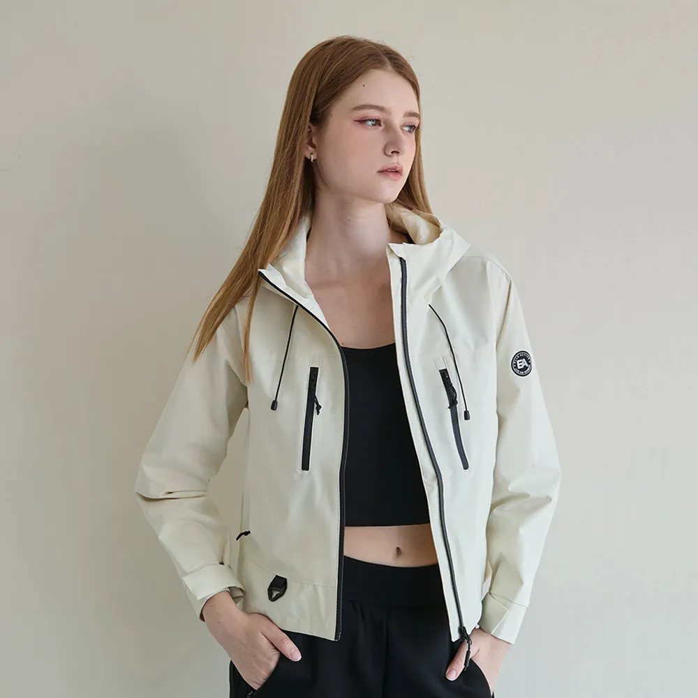 【ELLE ACTIVE】女款 機能防風防潑水連帽防曬風衣外套-珍珠白色(EA25S2W6103-91)