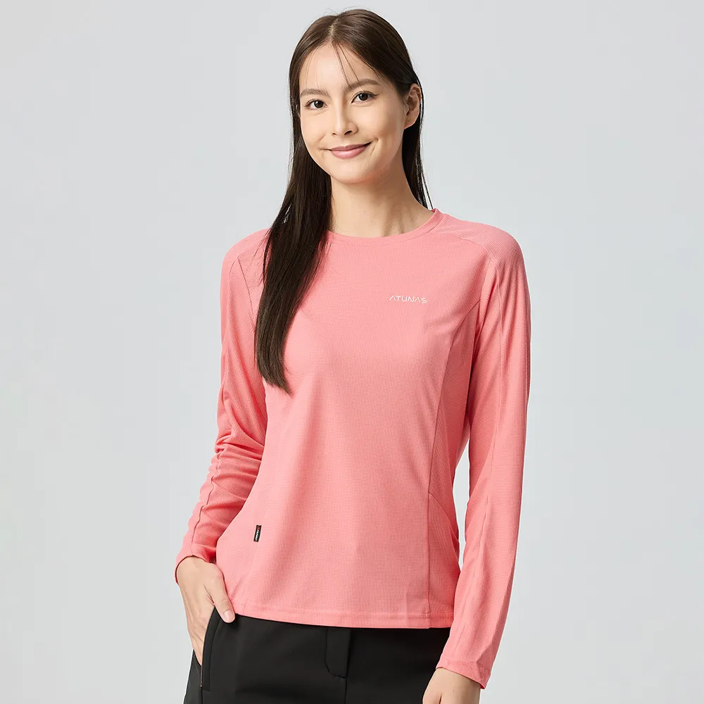 【ATUNAS 歐都納】女款POLARTEC POWER DRY長袖T恤(A1TSGZ02W珊瑚粉/吸濕排汗/抑菌抗臭/抗UV/透氣/戶外)