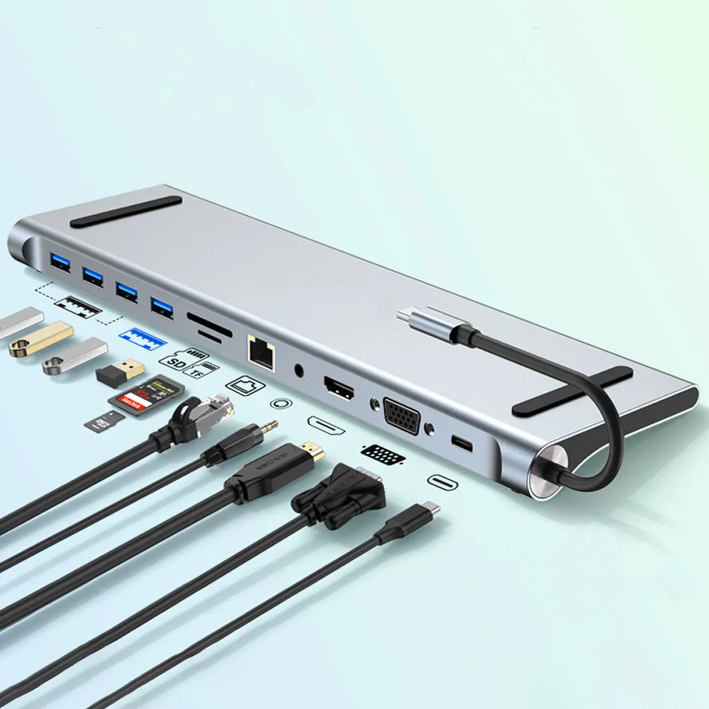 【ANTIAN】11合1 多功能HUB轉接器筆電底座 RJ45千兆網路轉換器 HDMI轉接線 Mac筆電USB集線器 筆電支架