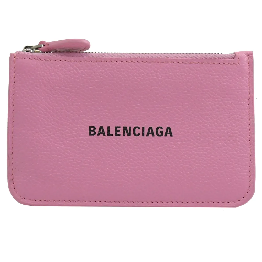 【Balenciaga 巴黎世家】簡約經典品牌LOGO牛皮信用卡零錢包(粉)